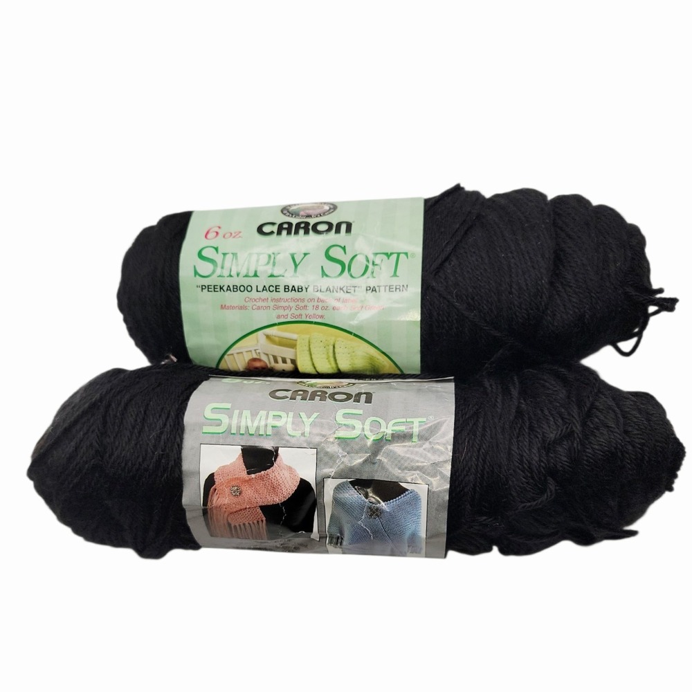 Caron Simply Soft Yarn Lot Black 9727 6oz Skeins Acrylic‎ Medium Weight Lot 2